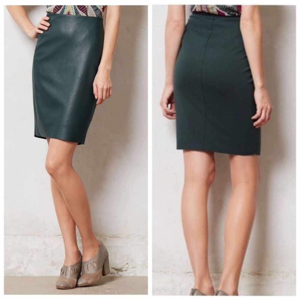 NWT Anthropologie Bailey 44 faux leather and ponte green pencil skirt size 2